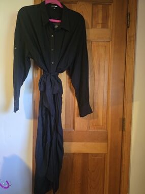 NWT Fashion Nova Womens Black Button-Front Tie-Waist Dress